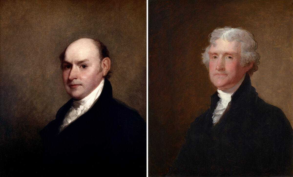 Signers of the Declaration John Adams (L) and Thomas Jefferson. Adams famously regarded the Bible as "the most republican book in the world." National Gallery, Washington. (Public Domain)