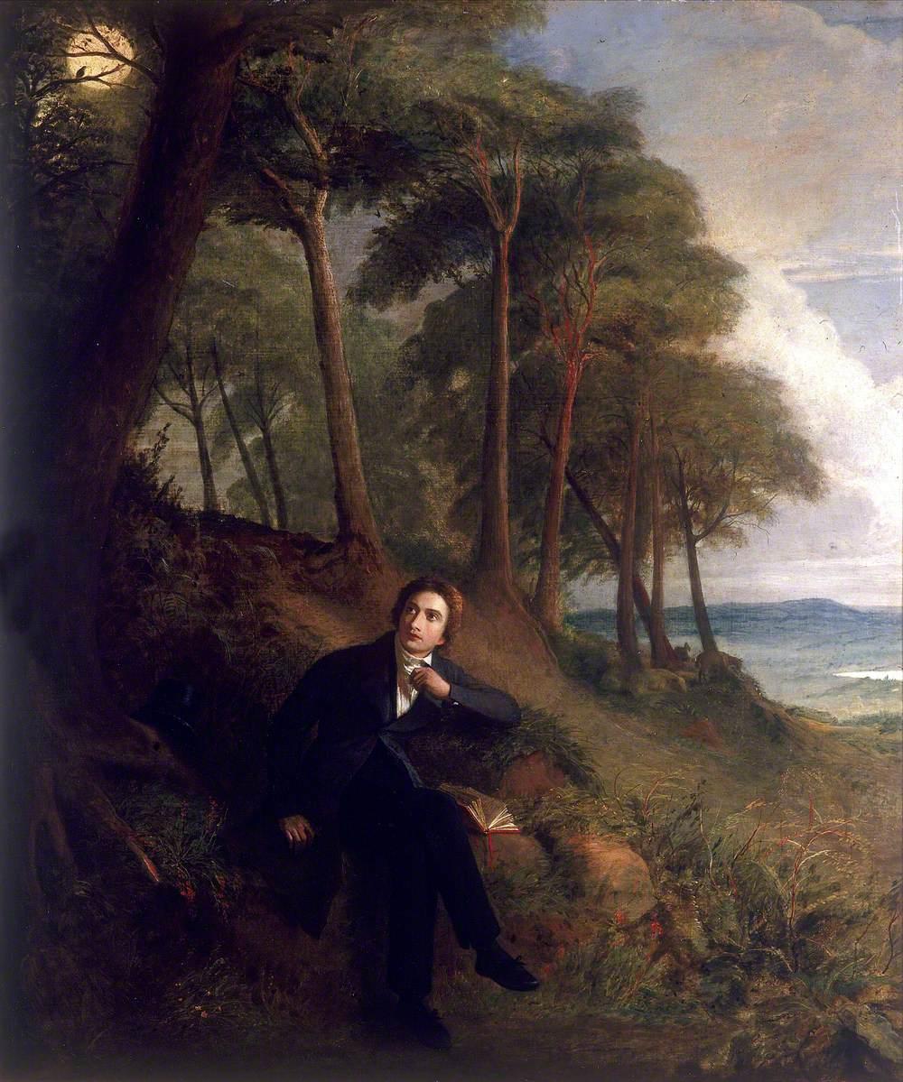 "Keats Listening to a Nightingale on Hampstead Heath," 1845, by Joseph Severn. Guildhall Art Gallery, London. (Public Domain)