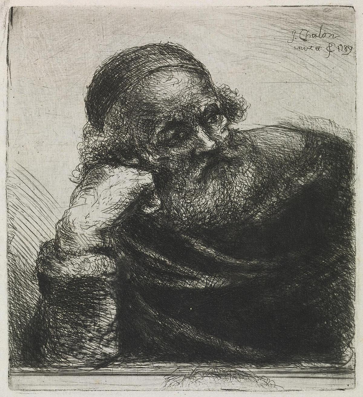 "Study: Head of a Bearded Old Man in a Cap with his Head Resting on his Hand," 1789, by John Chalon. Yale Center for British Art, New Haven, Conn. (Public Domain)