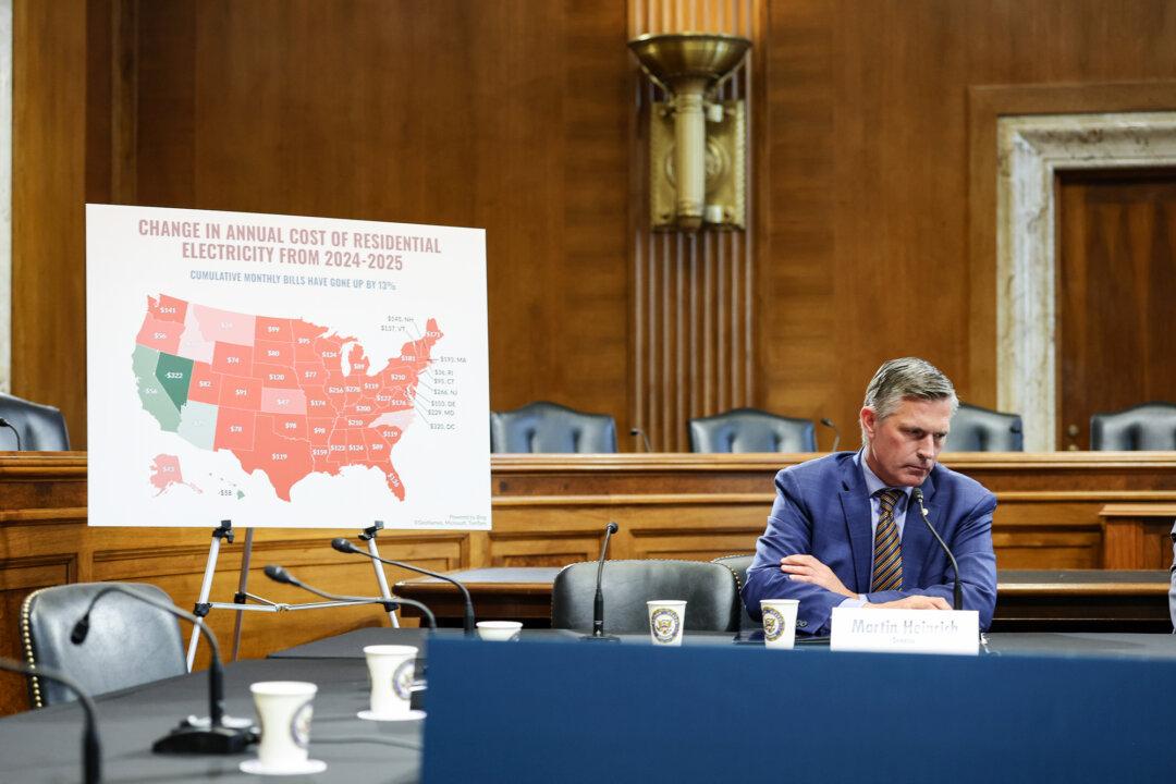 Sen. Martin Heinrich (D-N.M.) speaks to reporters after a roundtable on rising energy costs in Washington on March 17, 2026. Heinrich called the administration’s cancellation of renewable energy allocations “political revenge or intimidation” and said communities, workers, and businesses are counting on those investments to lower energy costs. (Anna Moneymaker/Getty Images)
