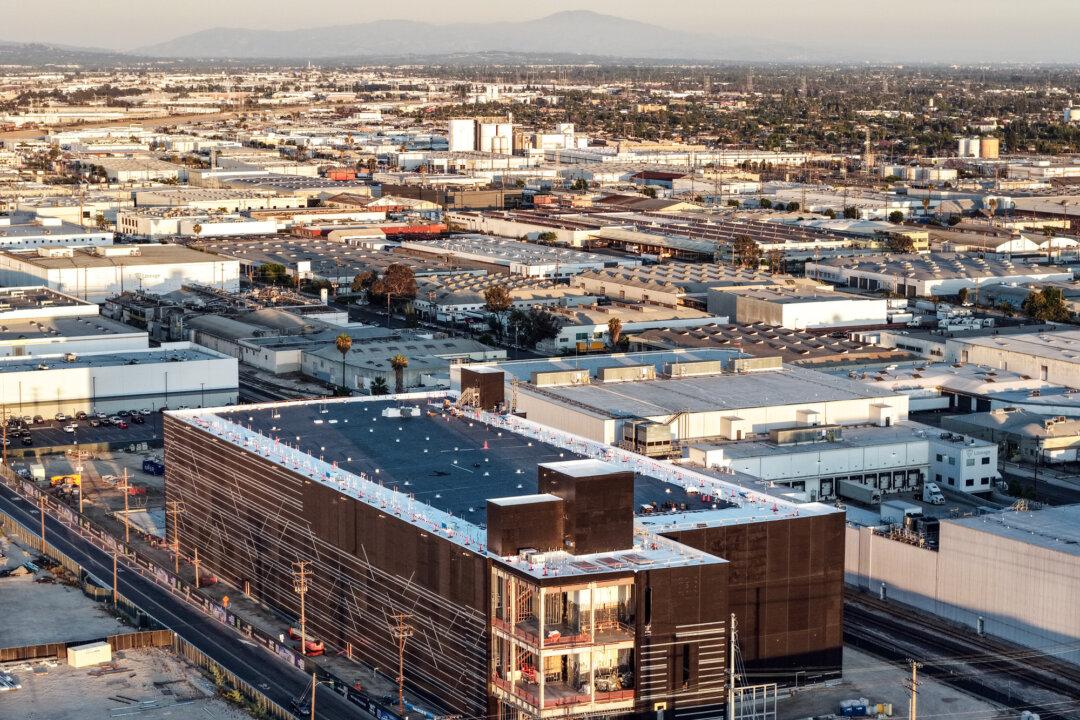 An aerial view shows a 49.5-megawatt, three-level data center under construction in Vernon, Calif., on April 14, 2026. Rising electricity costs for many of the nation’s 133 million households could shape control of Congress in November’s midterm elections. (Mario Tama/Getty Images)