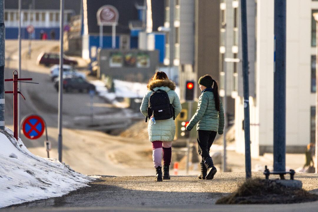 People walk the streets of Nuuk, Greenland, on May 3, 2025. (John Fredricks/The Epoch Times)