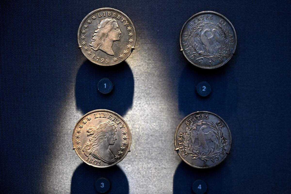 Some of the very first coins minted by the United States—in Philadelphia – on display at the newly redesigned “Money in Motion” exhibit at the Federal Reserve Bank of Philadelphia Thursday, May 7, 2026. (Tom Gralish/The Philadelphia Inquirer/TNS)