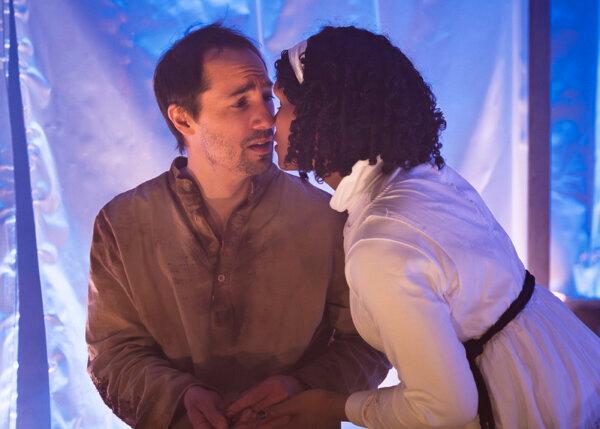 Clifton Frei (L) and Felix as Sonia in TUTA Theatre's haunting production of "Crime and Punishment." (Logan and Candice Conner, Oomphotography)
