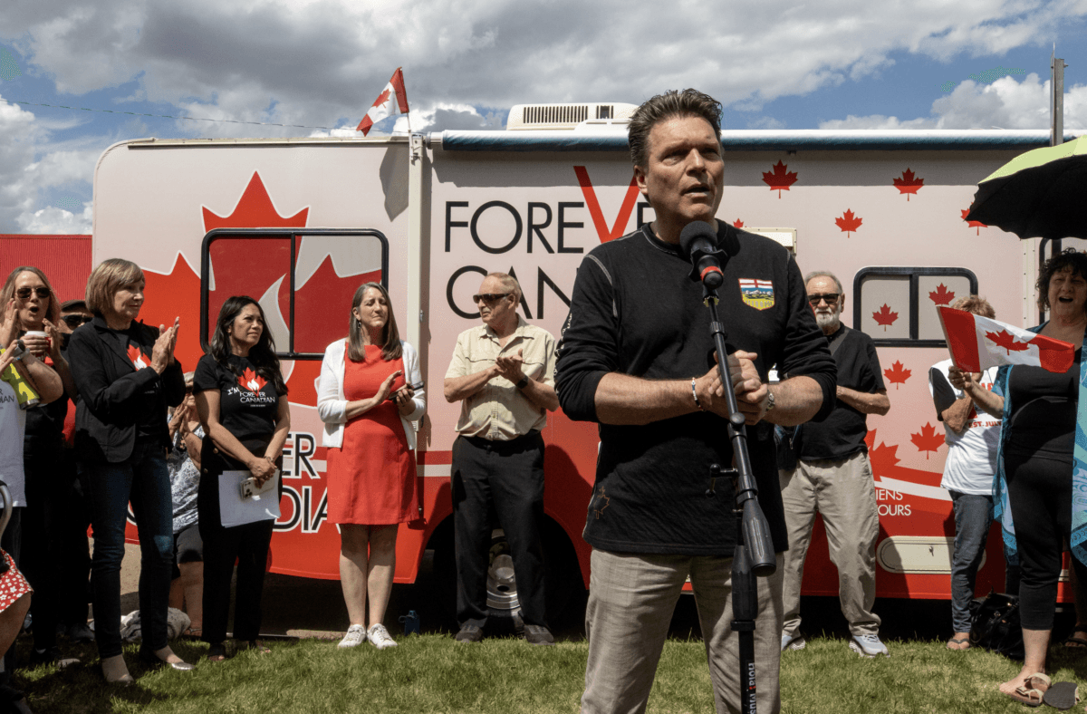 Former Deputy Premier, MLA, and spokesperson for Forever Canada Thomas Lukaszuk speaks at a Forever Canadian rally in Edmonton on May 23, 2026, kicking off a province-wide tour. (The Canadian Press/Amanda Erickson)