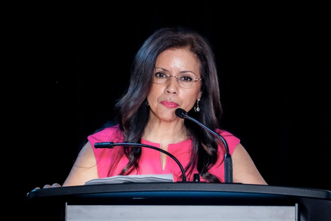Vernadette Broyles, founder of Child and Parental Rights Campaign, speaks during “Genspect—Life Beyond Transition” in Washington on March 12, 2026. (Madalina Kilroy/The Epoch Times)