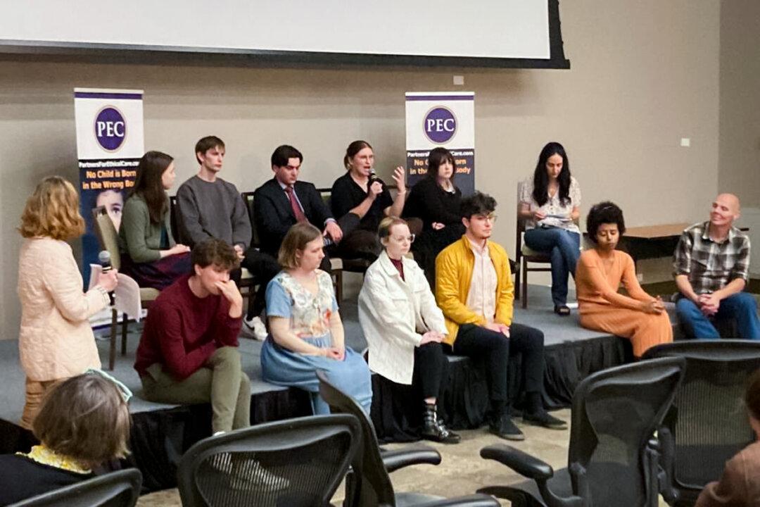 A group of detransitioners speak at a Partners for Ethical Care event in Englewood, Colo., on April 19, 2025. (Provided to The Epoch Times)