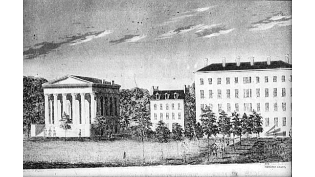 A sketch of Lane Seminary, later Lane Theological Seminary (Cincinnati, Ohio), as it appeared shortly after opening in 1830. The Cincinnati Enquirer. (Public Domain)