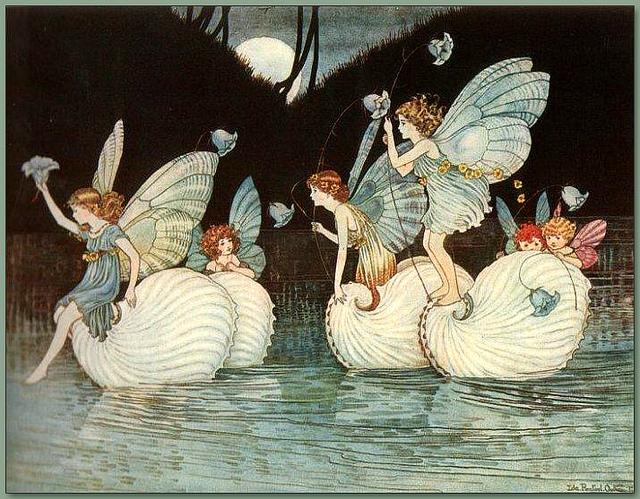 "Fairy Islands" from the book "Elves and Fairies," 1916, by Ida Rentoul Outhwaite. Watercolor images such as these became a hallmark of Outhwaite's style, and are sought-after collectibles for their luxurious binding and beautifully detailed artwork. (Public Domain)