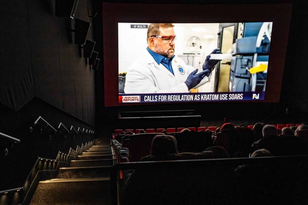 A screenshot of the documentary, “Kratom: Side Effects May Include,” at the Regal Union Square theater in New York City on Jan. 18, 2026. Last year, a Journal of Psychoactive Drugs survey found about 9 percent of Americans were using kratom. (Samira Bouaou/The Epoch Times)