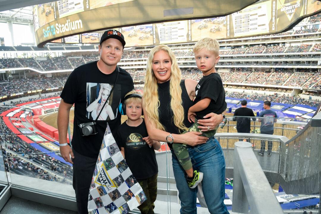 (L–R) Spencer, Gunner, Heidi, and Ryker Pratt attend Monster Jam at SoFi Stadium in Inglewood, Calif., on April 11, 2026. Pratt, a former reality show star, has shaken up the race with his AI-generated campaign ads. (Charley Gallay/Getty Images for Feld Entertainment, Inc.)
