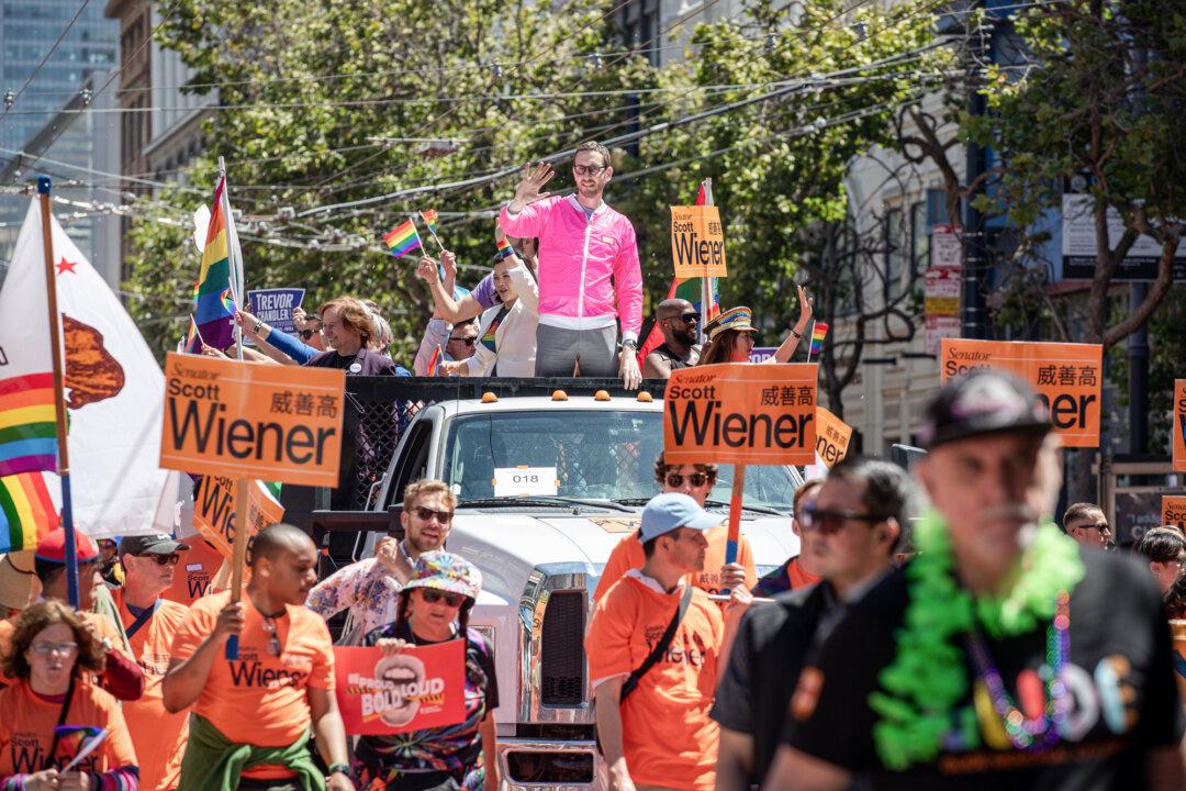 California State Sen. Scott Wiener participates in the 54rd Annual San Francisco Pride Parade on June 30, 2024 in San Francisco. Wiener has highlighted his efforts to protect LGBT rights. (Miikka Skaffari/Getty Images)