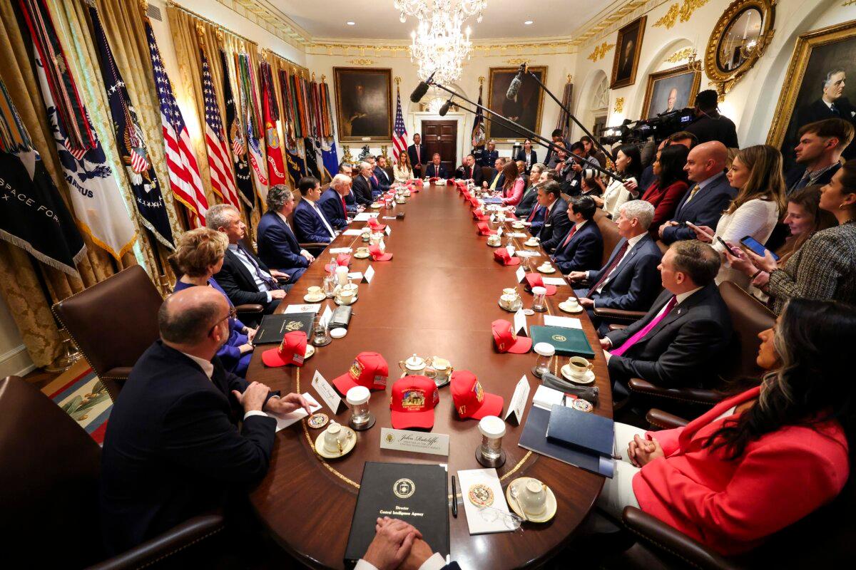 President Donald Trump (center L) speaks during a Cabinet meeting at the White House on May 27, 2026. (Win McNamee/Getty Images)