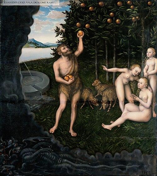 Herakles obtains the apples from the Hesperides. (Public Domain)