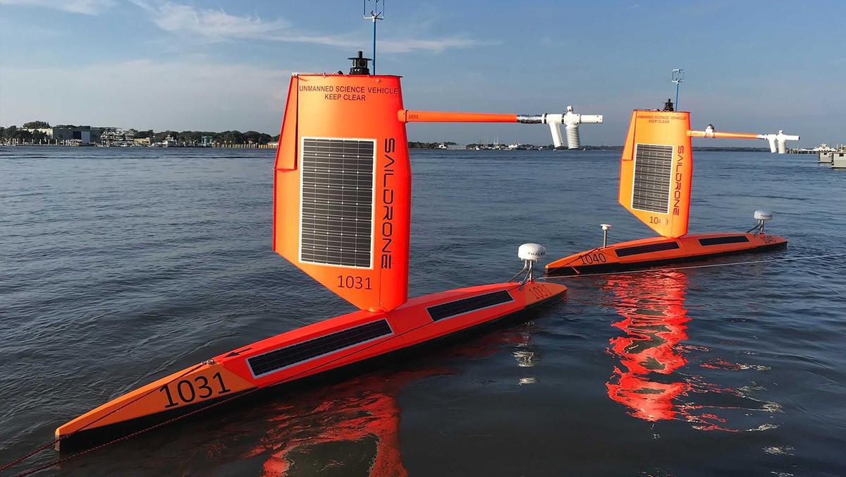 Two Saildrone Explorers launched during the 2021 hurricane season from Jacksonville, Fla. (Courtesy of Saildrone)