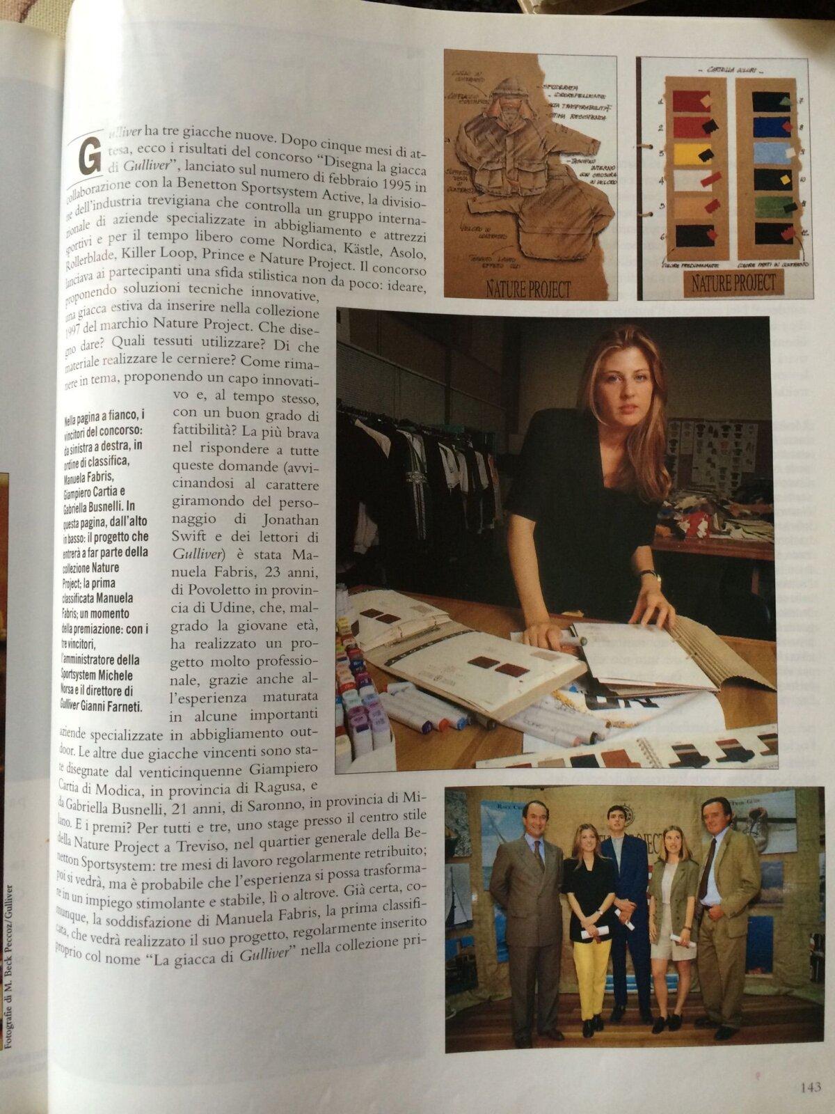 A copy of Italy's Gulliver magazine featuring a competition by the United Colors of Benetton, which Fabris managed to win by designing the winning jacket. It was the first big step in her career. (Courtesy of Manuela Fabris)
