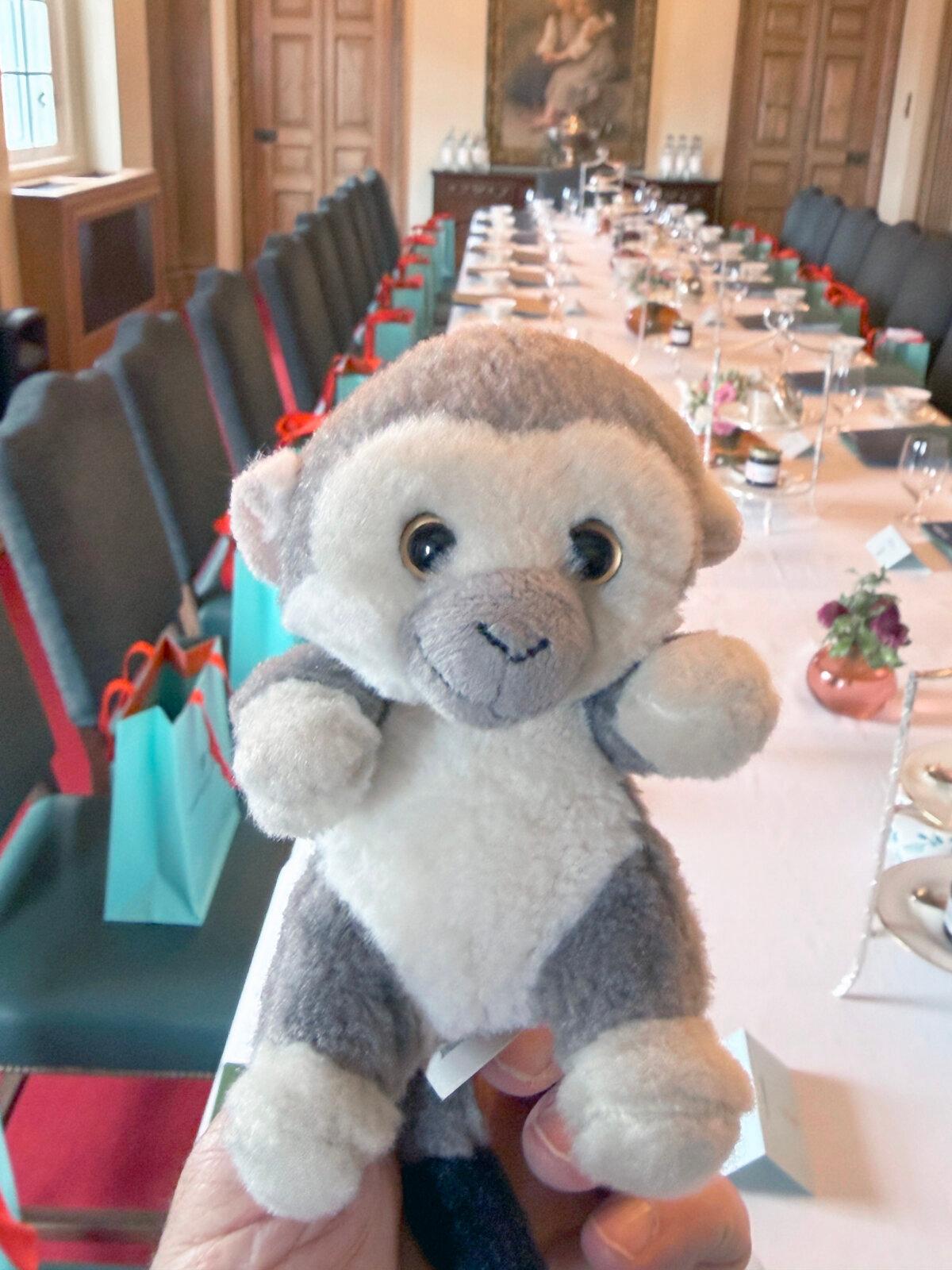 Sigmund, the author's comfort monkey, co-hosts the meeting, the Boardroom, Fortnum & Mason. (Alan Behr/TNS)