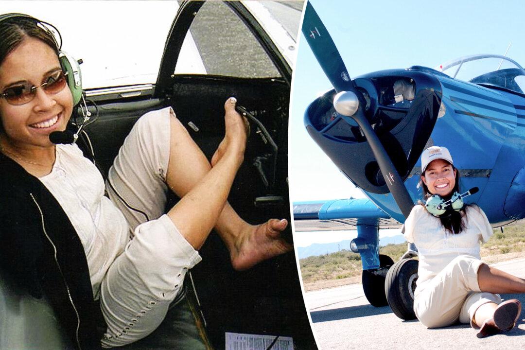 Jessica Cox flies using only her feet at the controls of her plane. She hopes the recognition will help grow her nonprofit work and inspire others to look beyond perceived limitations. (Courtesy of Jessica Cox)