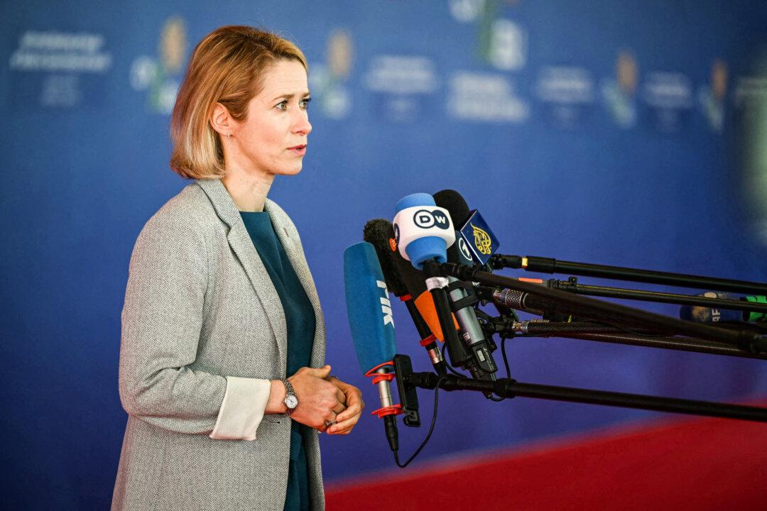 EU vice-president for foreign affairs and security policy Kaja Kallas speaks to journalists as she arrives for an informal meeting of the European Council in Nicosia, Cyprus, on April 24, 2026. Kallas said in early February that creating a separate EU army alongside NATO would be "extremely dangerous." (Nicolas Tucat/ AFP via Getty Images)