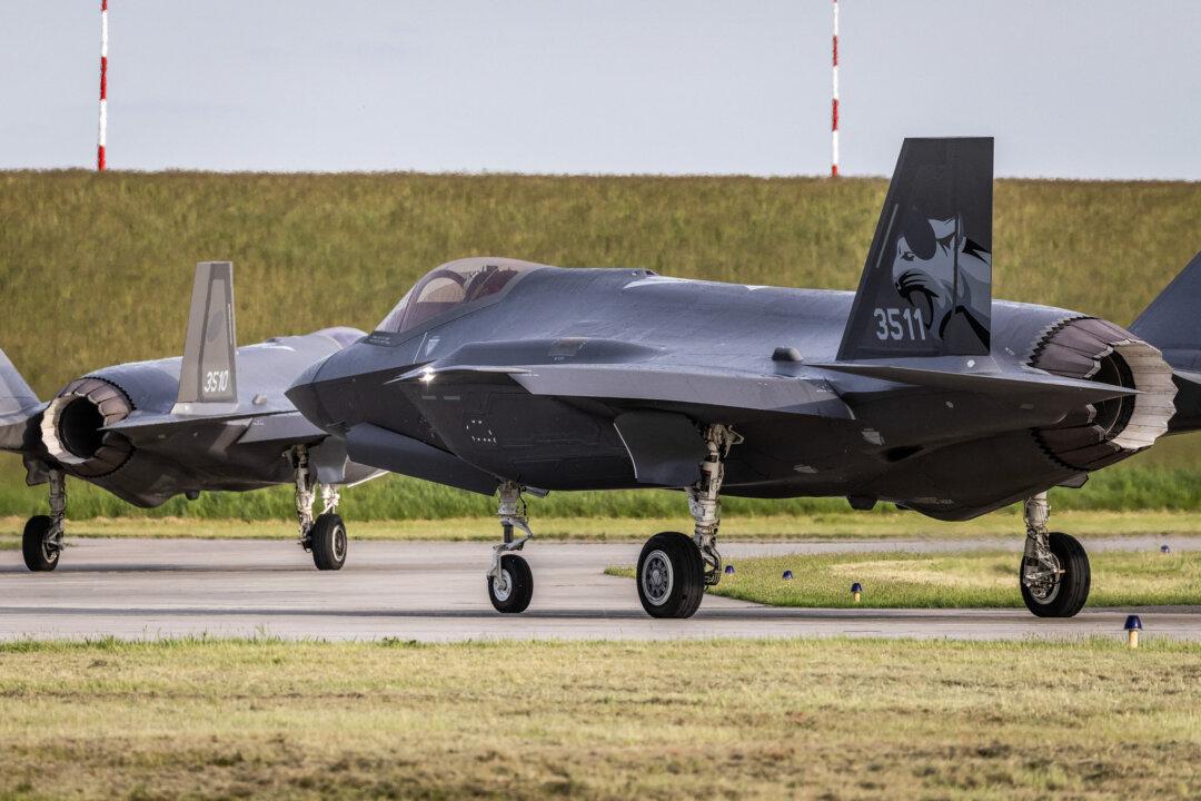 Two U.S.-made F-35 aircraft, in Polish Air Force colors, taxi along the runway at the 32nd Tactical Air Base in Lask, Poland, on May 22, 2026. More than a dozen European NATO members already operate or have ordered the American F-35 combat aircraft; France’s army is the only major European force that does not use it. (Wojtek Radwanski /AFP via Getty Images)