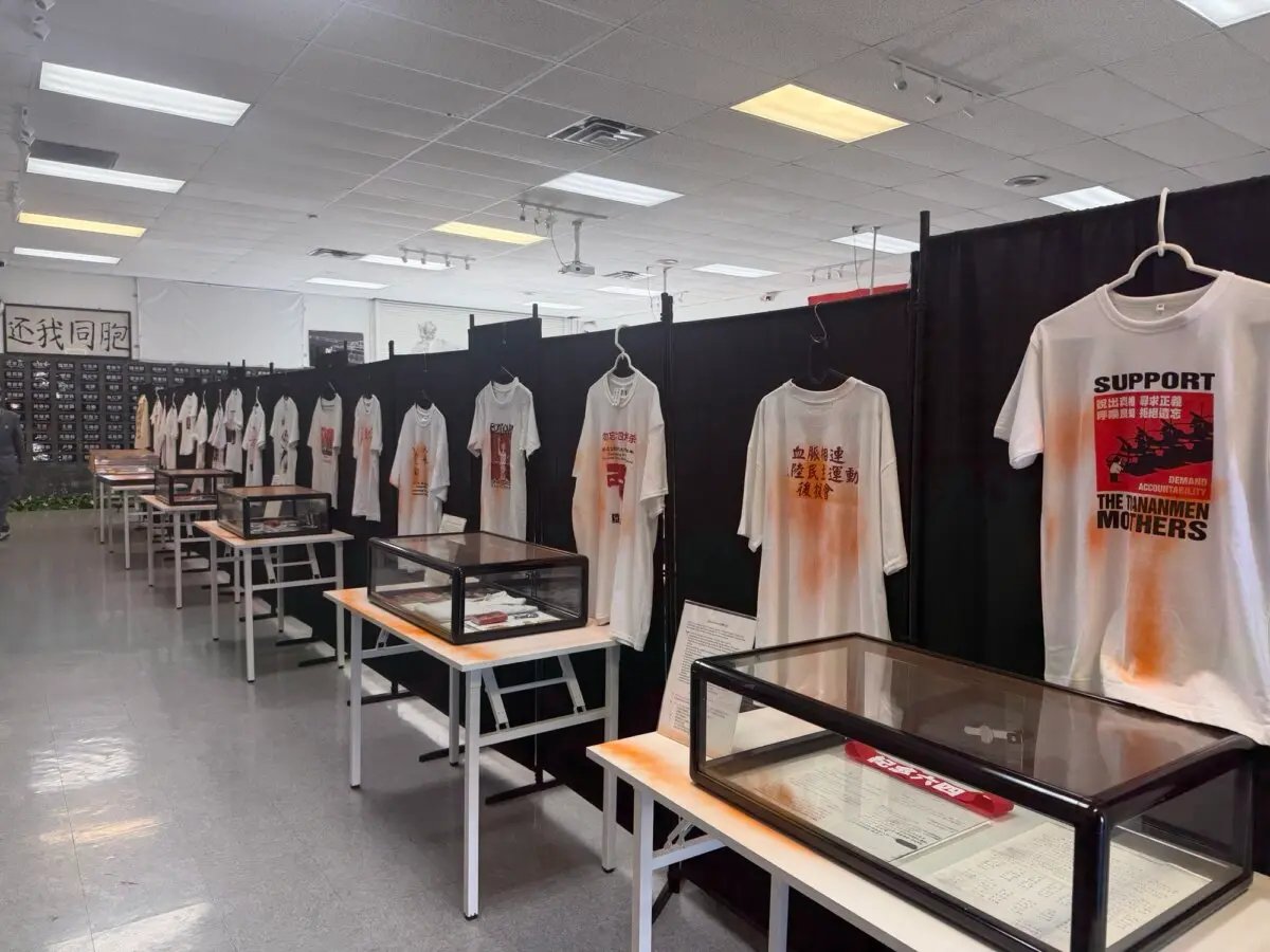 The June 4th Massacre Memorial Museum in El Monte, Calif., was vandalized by intruders on May 31, 2026, with exhibits and displays defaced with spray paint. (Ma Shangâen/The Epoch Times)