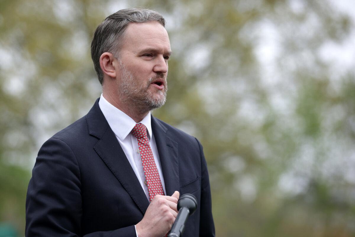U.S. Trade Representative Jamieson Greer speaks to reporters outside the West Wing of the White House on April 2, 2026. (Alex Wong/Getty Images)