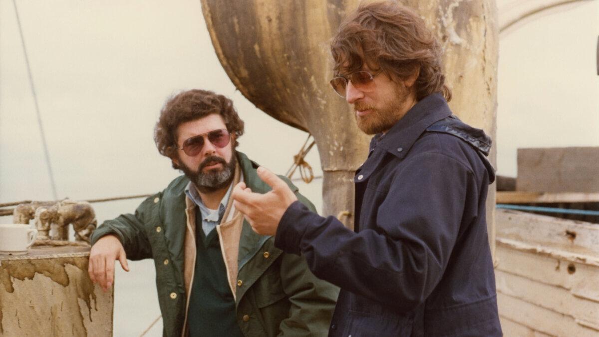George Lucas (L) and Steven Spielberg, behind the scenes of "Raiders of the Lost Ark." (Paramount Pictures/MovieStillsDB)