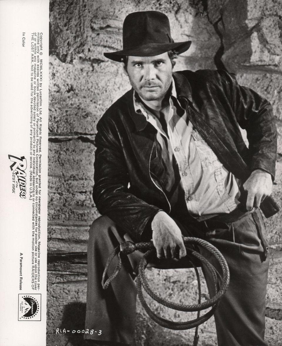 Harrison Ford as Indiana Jones in this "Raiders of the Lost Ark" promo shot, holding his whip and donning his recognizable hat. (Paramount Pictures/MovieStillsDB)