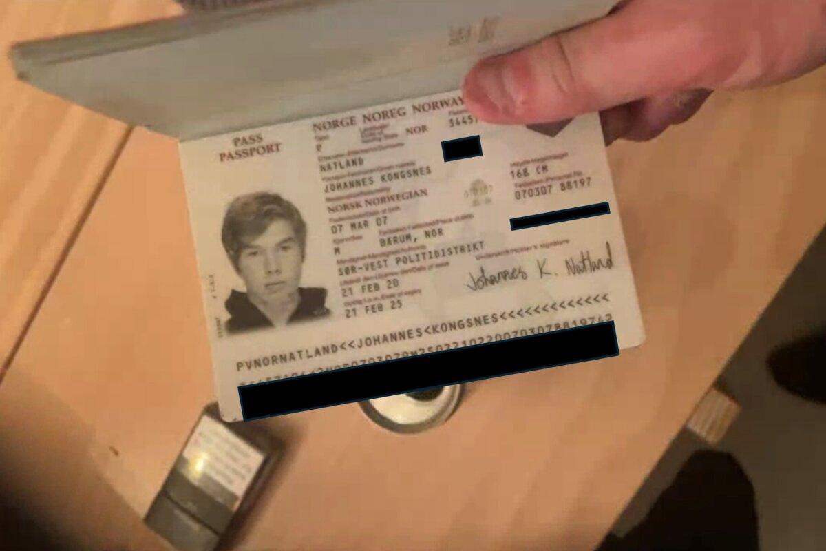 An undated image of a police officer holding a copy of Johannes Natland's emergency passport, which he used to fly to England on March 17, 2025. (Counter-Terrorism Policing South East)