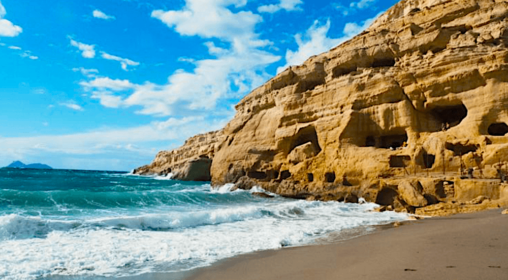 The carved caves at Matala Beach in Crete. (Heather Elton/Design Pics/Getty Images)