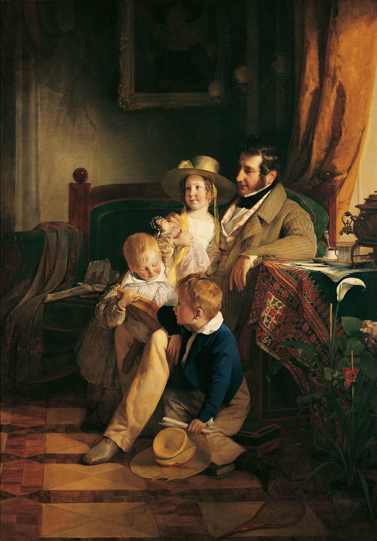 "Rudolf von Arthaber and His Children Rudolf, Emilie, and Gustav," 1837, by Friedrich von Amerling. Oil on canvas; 87 inches by 61 inches. Belvedere, Vienna. (Public Domain)