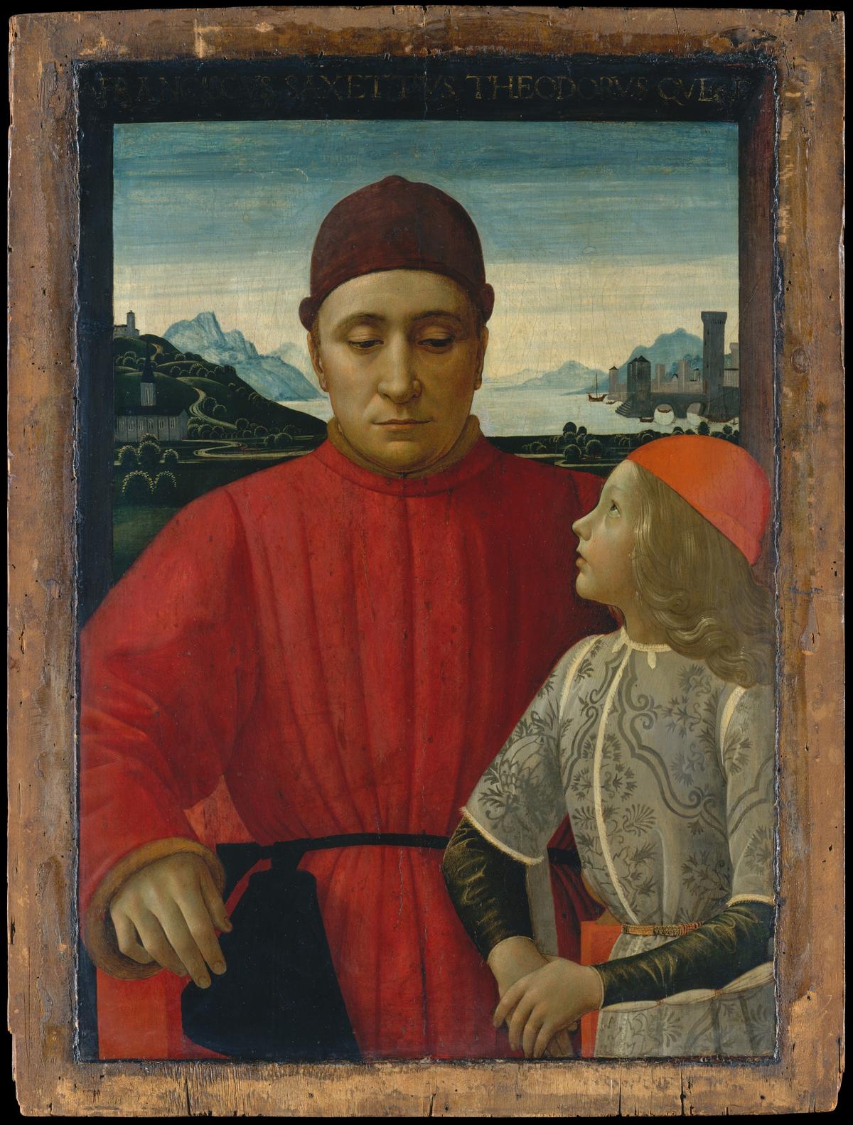 "Francesco Sassetti and His Son Teodoro," circa 1488, by Domenico Ghirlandaio. Tempera on wood; 33 1/4 inches by 25 1/8 inches. Ghirlandaio was the portraitist Florence's merchant class trusted to record their place in the world, and here he delivers: Sassetti is prosperous, composed, and permanent, with his young son beside him as proof that what he has built will outlast him. Metropolitan Museum of Art, New York City. (Public Domain)