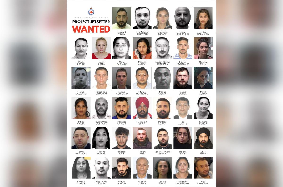 Seventy-nine of the 164 suspects wanted in connection with “Project Jetsetter” are seen in this handout photo. (Durham Regional Police Service)