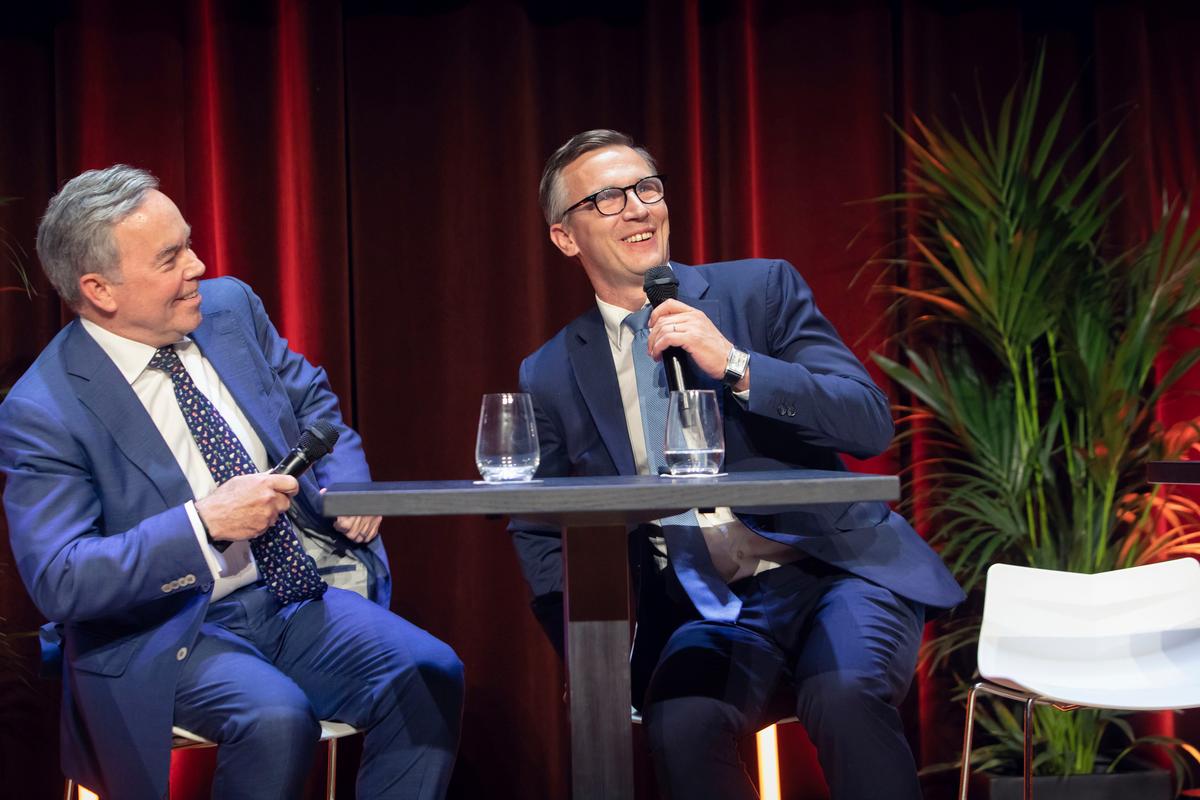 U.S. Principal Deputy Assistant Secretary of War for Cyber Policy Paul J. Lyons (L) and Sébastien Garnault, founder of the Paris Cyber Summit, in Paris. (Courtesy of the Paris Cyber Summit)
