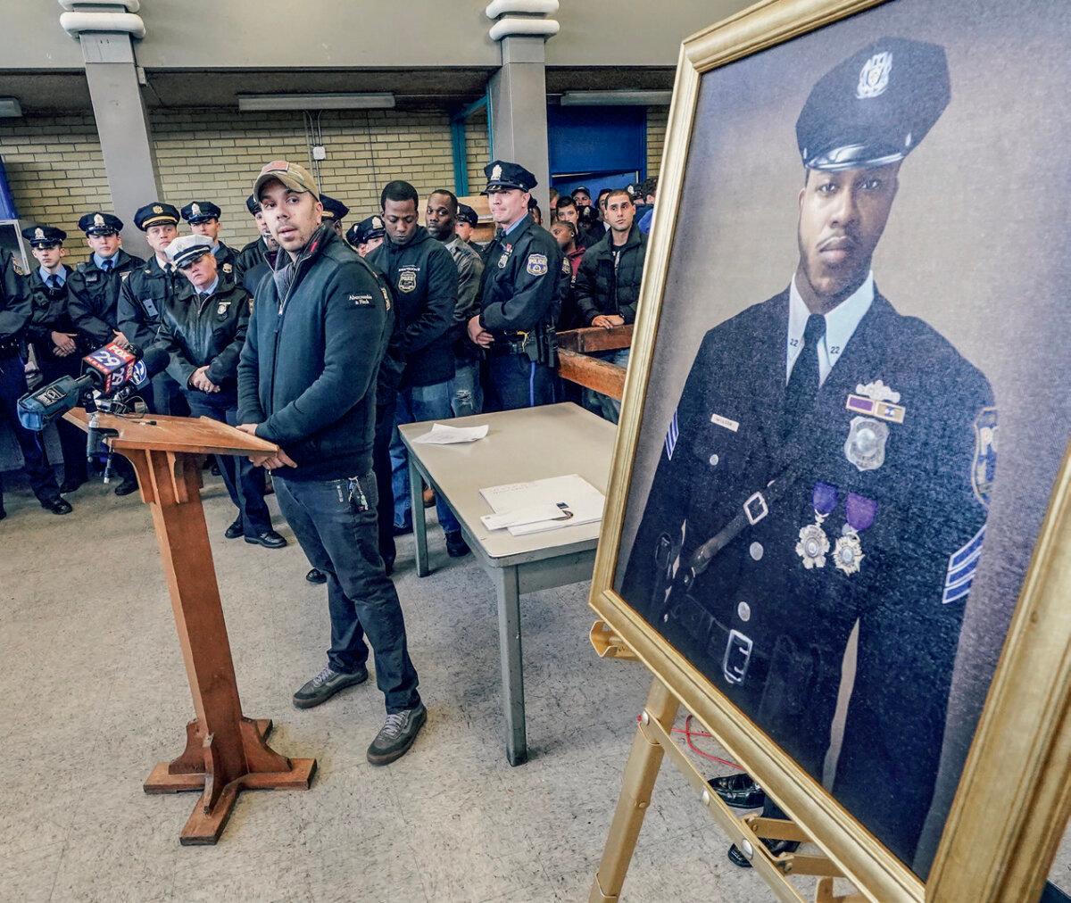 Castro’s first portrait, of Philly police officer Rob Wilson. (Courtesy of Jonny Castro)