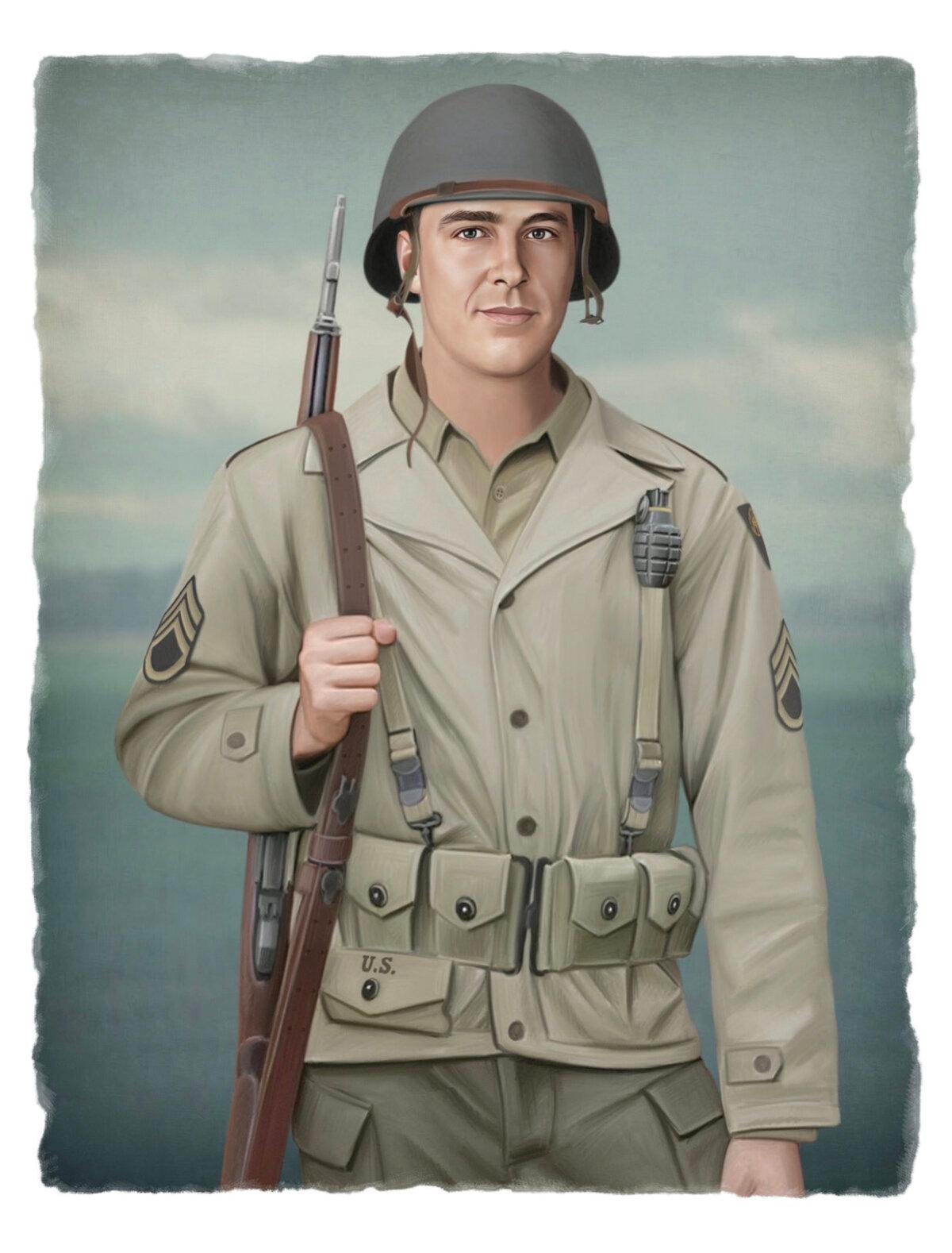 Sgt. Roy Harrison was killed in action during the Battle of the Bulge in World War II. The soldier was awarded a Purple Heart posthumously. Castro felt inspired to honor his story via a portrait. (Courtesy of Jonny Castro)