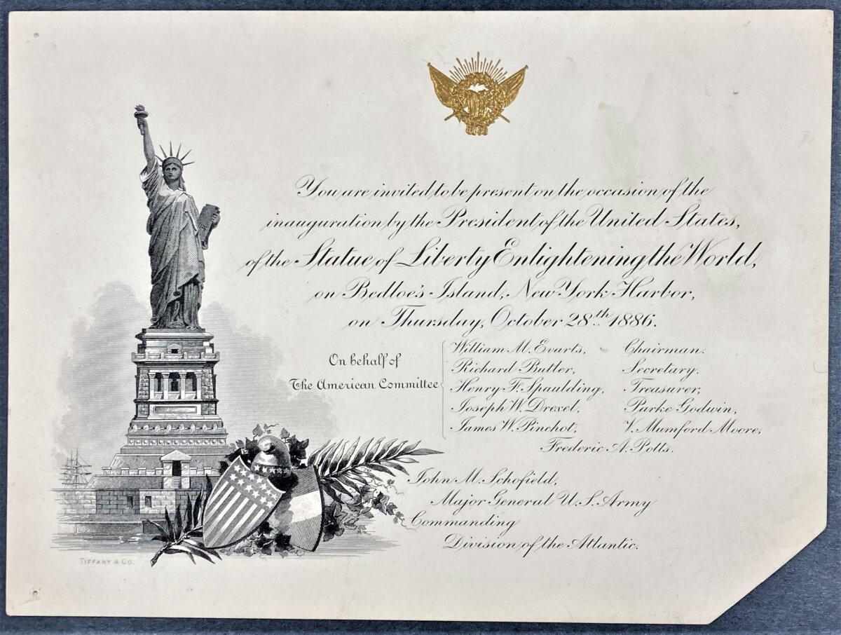 Crane printed invitations for dignitaries to attend the inauguration of the Statue of Liberty in New York in October 1886. (Historic New England)