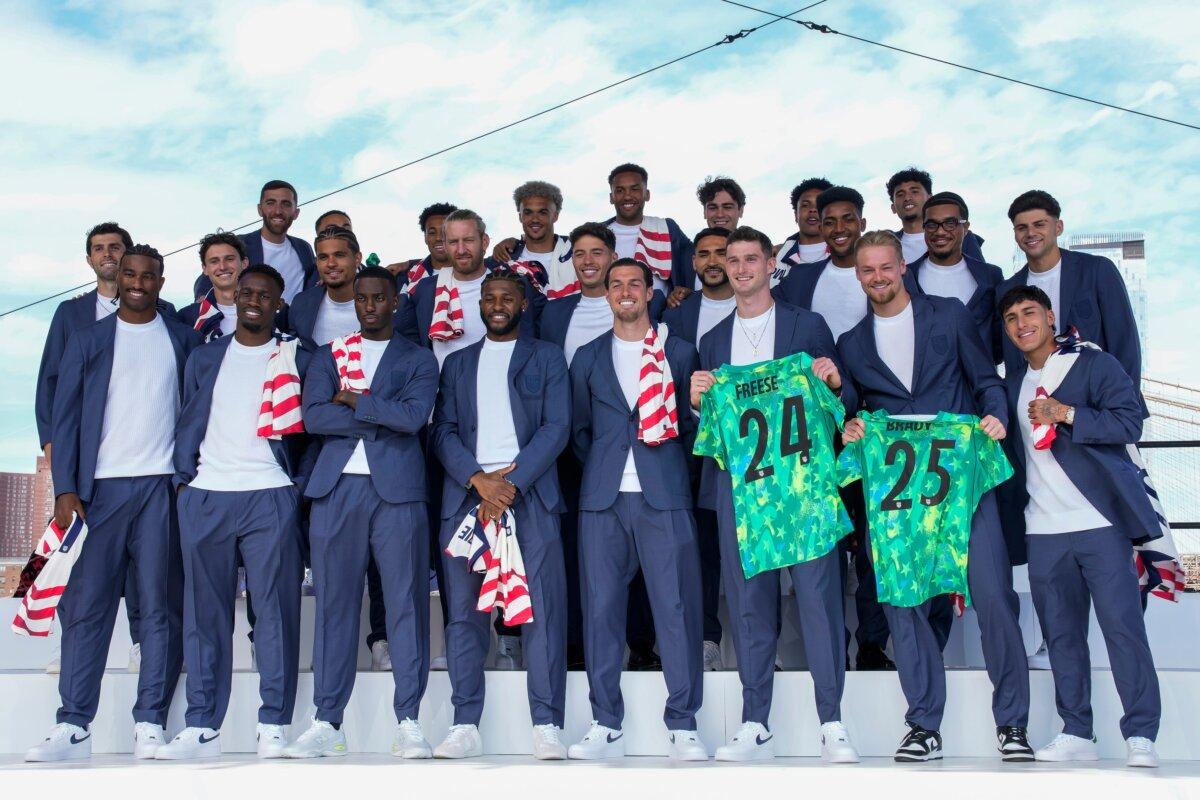 The U.S. soccer team poses after the announcement of the team's roster on May 26, 2026. (Eduardo Munoz Alvarez/AP)