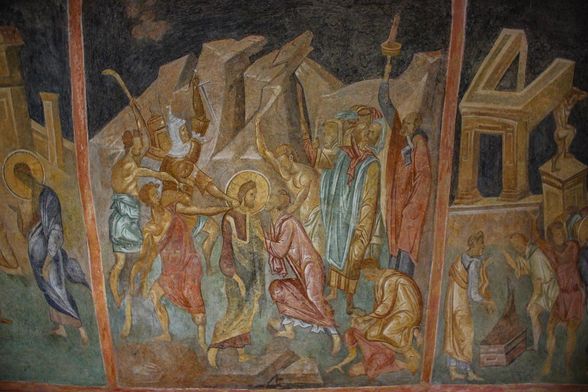 A detailed scene of a fresco in <span style="font-weight: 400;">the Church of the Holy Virgin. </span>(<a href="https://www.flickr.com/photos/klearchos/">Klearchos Kapoutsis</a>/<a href="https://creativecommons.org/licenses/by/2.0/deed.en" target="_blank" rel="nofollow noopener">CC BY 2.0</a>)