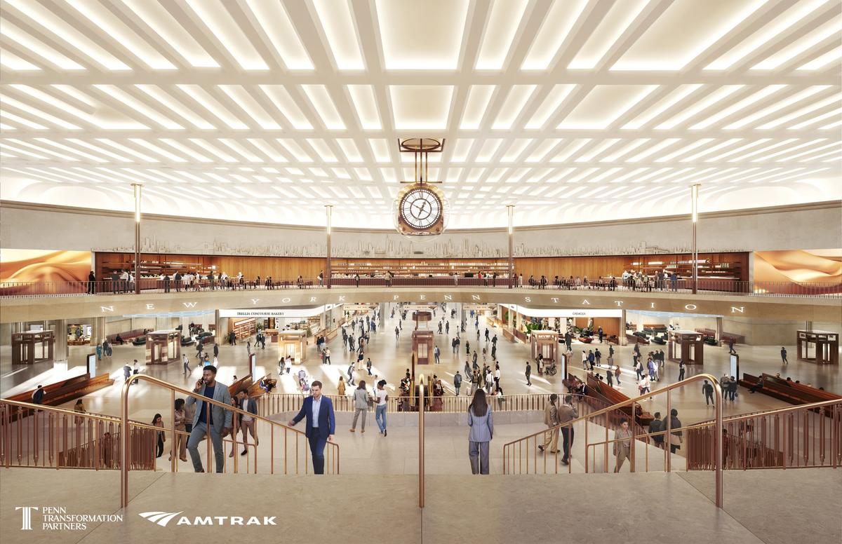 A rendering of the station's redone interior train hall. (Amtrak)
