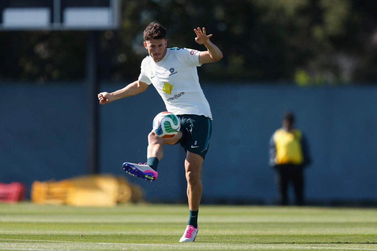 Alessandro Circati #3 of Australia controls the ball during a training session ahead of FIFA World Cup 2026 at Oakland Roots and Soul Sports Club in Alameda, Calif., on June 3, 2026. (Lachlan Cunningham/Getty Images)