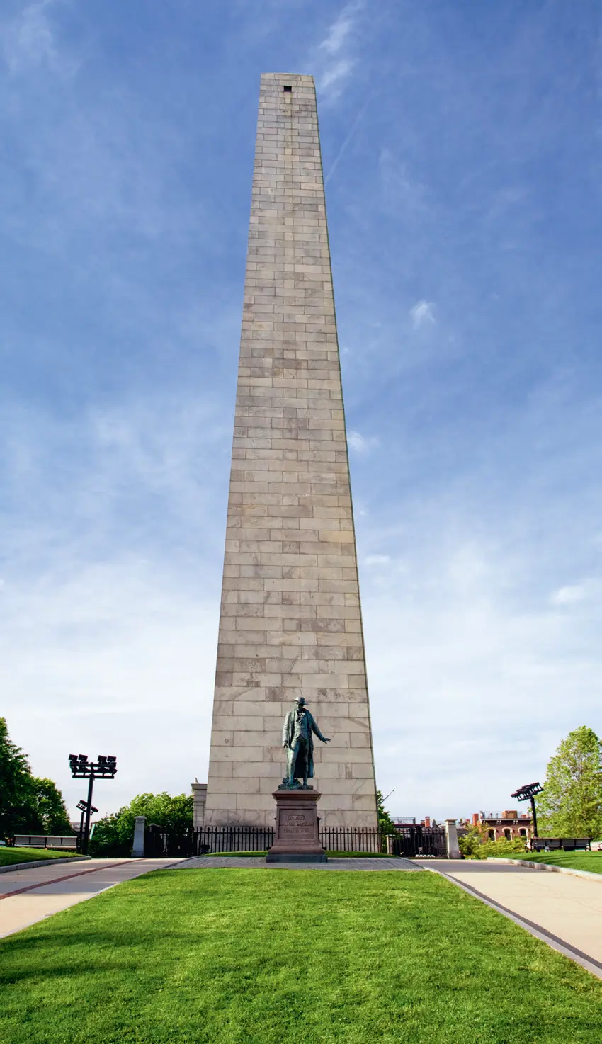 The 221-foot granite obelisk that memorializes the Battle of Bunker Hill is located at the northern end of the Freedom Trail. After gazing up at the tall monument, visitors can look out over Boston Harbor and the city skyline and reflect on what it might have been like for citizens during that momentous June 17, 1775, battle. (Pgiam/Getty Images)