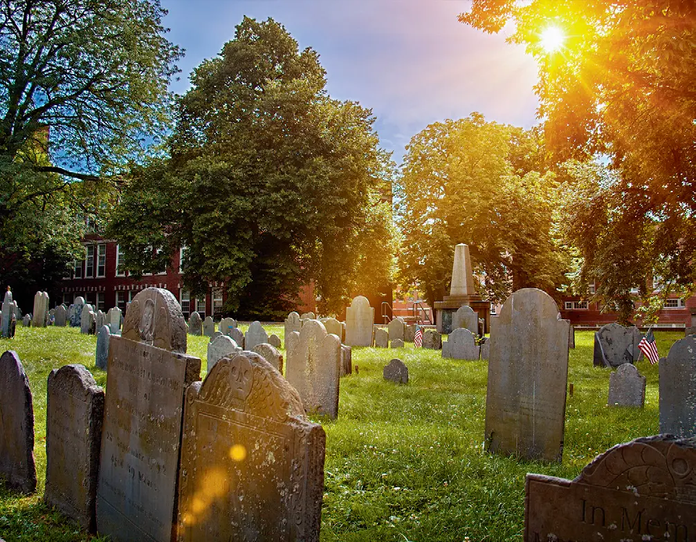 One of three prominent cemeteries on the trail, Copp’s Hill is where the famous Salem witch trials’ Puritan ministers Cotton and Increase Mather are buried. This site is also where Old North Church sexton Robert Newman and John Pulling Jr. are laid to rest; both men helped hang the lanterns on the night of Paul Revere’s midnight ride. (Andrey Denisyuk/Getty Images)