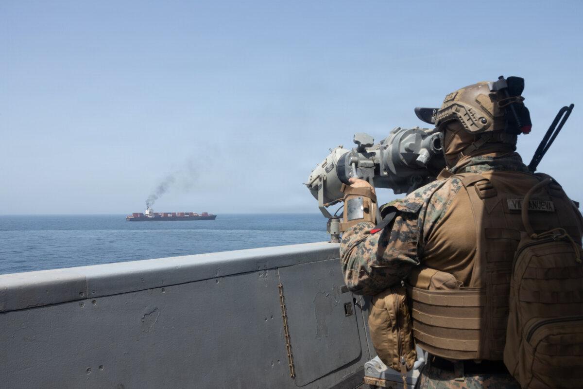 In this handout photo provided by U.S. Central Command, U.S. forces patrol the Arabian Sea near M/V Touska on April 20, 2026. (U.S. Navy via Getty Images)