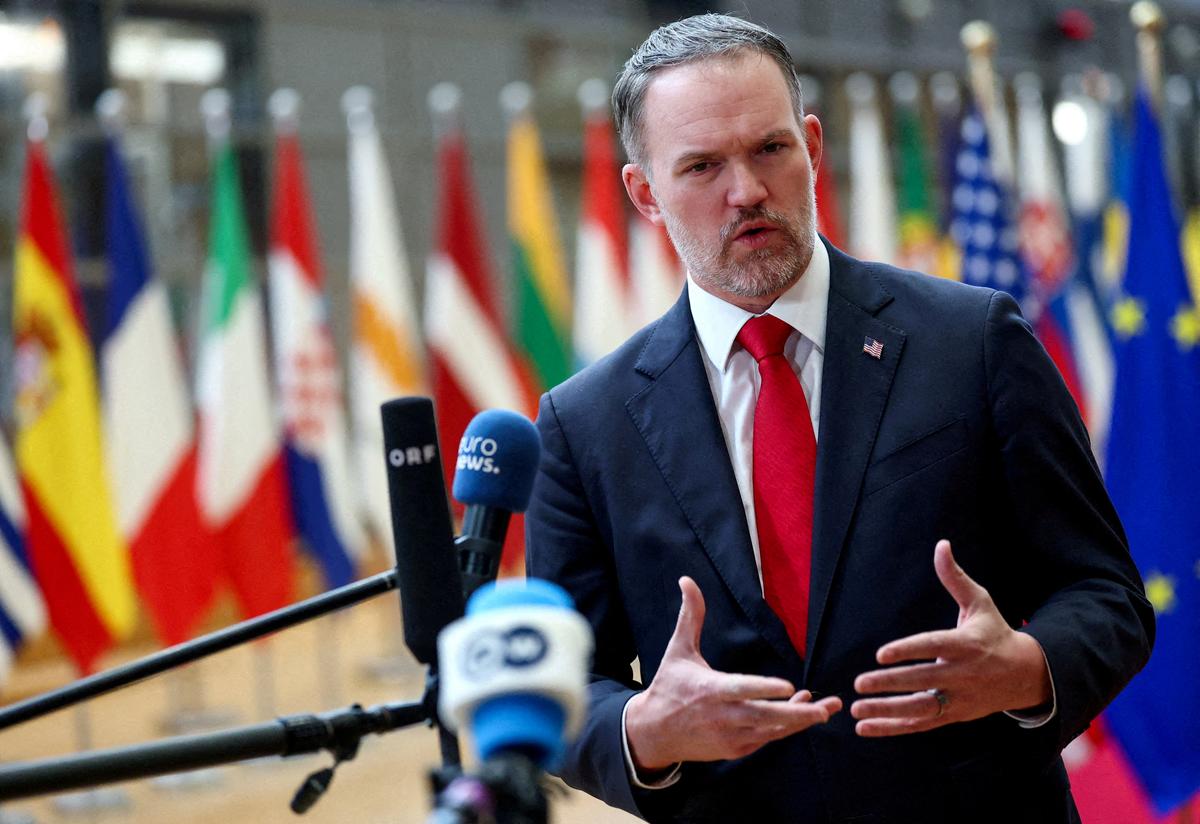 U.S. Trade Representative Jamieson Greer speaks to the media in Brussels, Belgium, on Nov. 24, 2025. (Iroschka van de Wouw/Reuters)