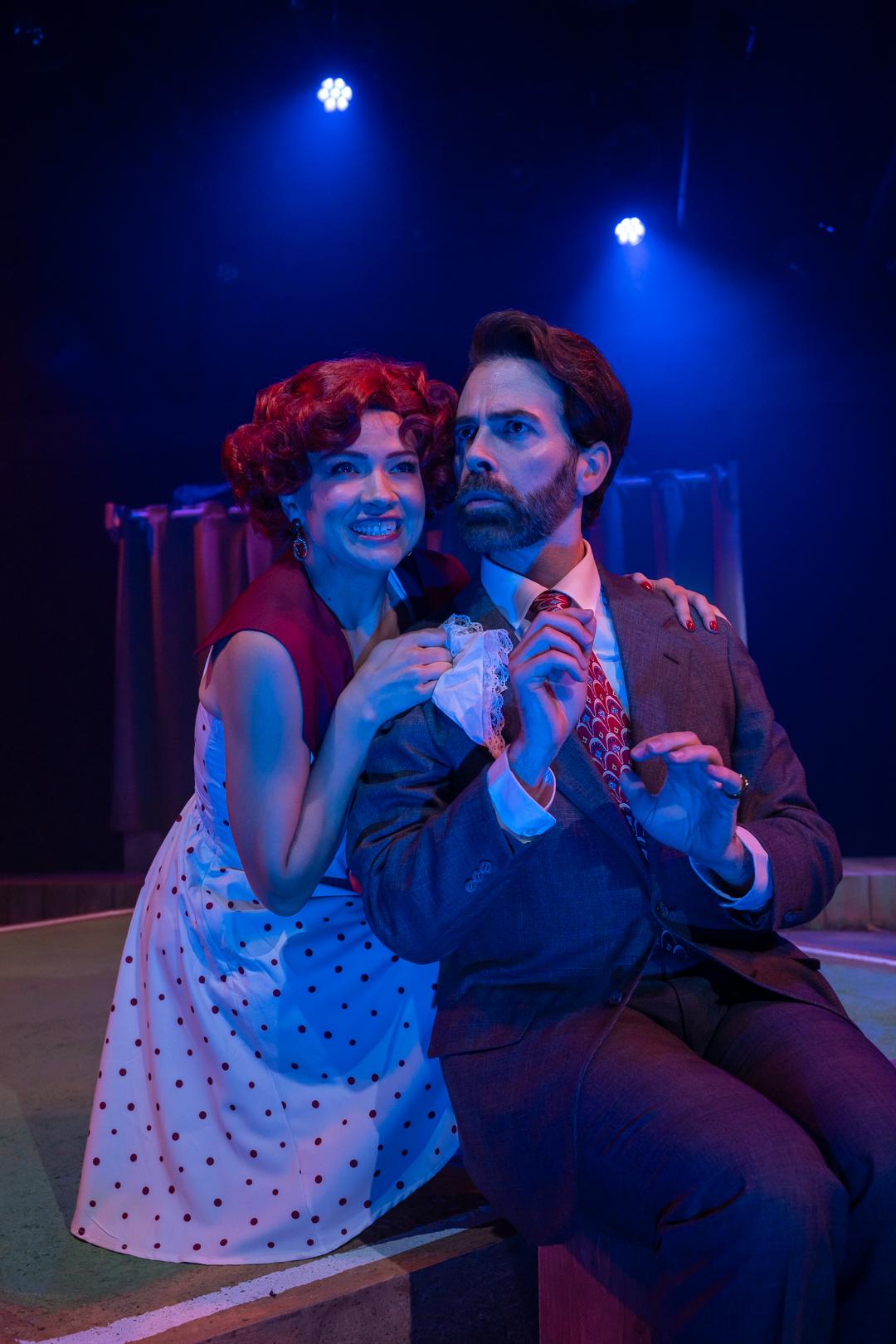 Lola (Jenny Couch) and Mr. Applegate (Tommy Thurston), in "Damn Yankees." (Elizabeth Stenholt Photography)