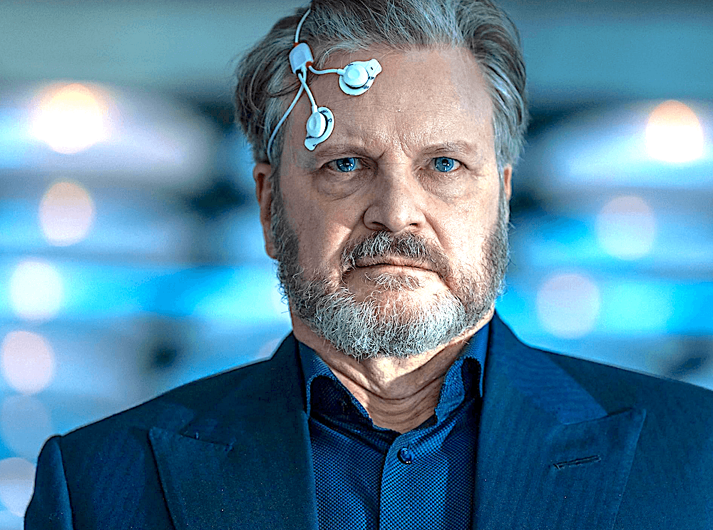Noah Scanlon (Colin Firth) using alien tech that gives him supernormal abilities, in "Disclosure Day." (Universal Pictures)