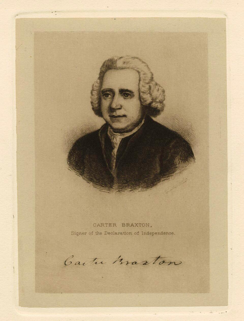 A Drawing of Carter Braxton, signer of the Declaration of Independence. Circa 1850 to 1890. New York Public Library. (Public Domain)