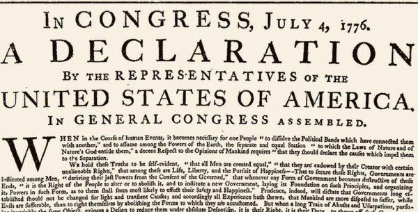 The opening lines of the Declaration of Independence, featuring the pivotal phrase safeguarding human rights: "They are endowed by their Creator with certain unalienable Rights." (Public Domain)