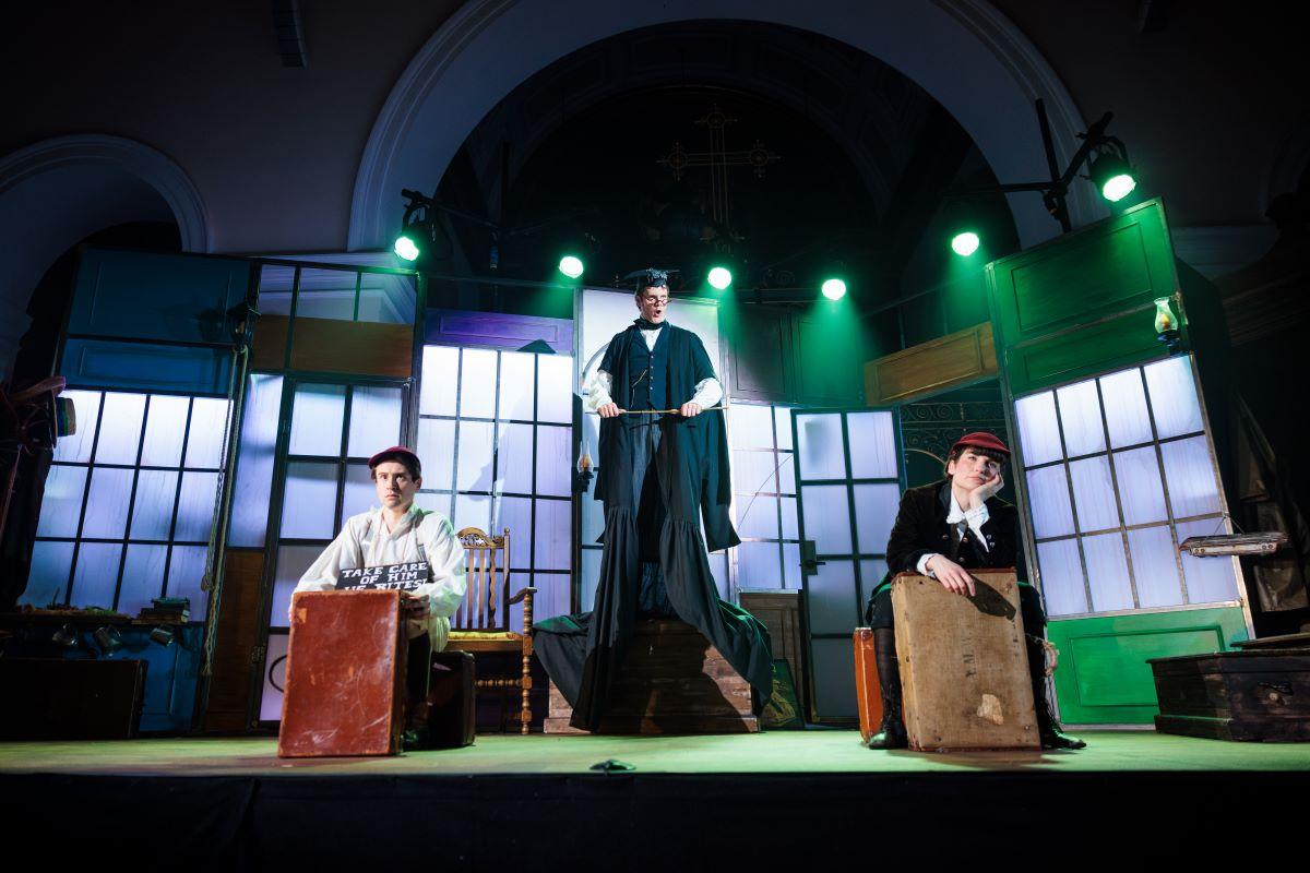 The three-person cast play 19 roles in this production of "David Copperfield." (Harry Elletson)